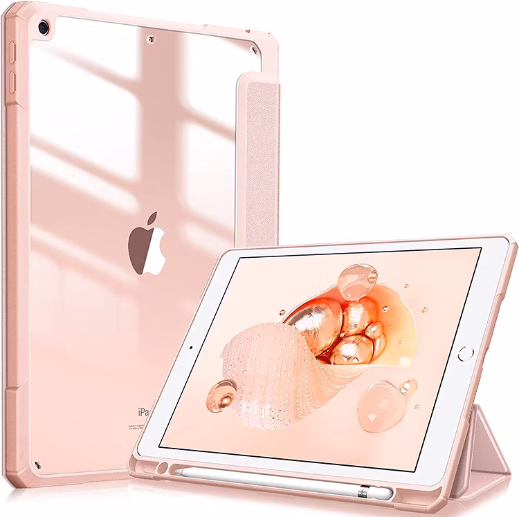 Shockproof Clear Back Shell Built-in Pencil Holder Tablet Case for iPad 9th/8th/7th Generation 2021/2020/2018 10.2 Inch