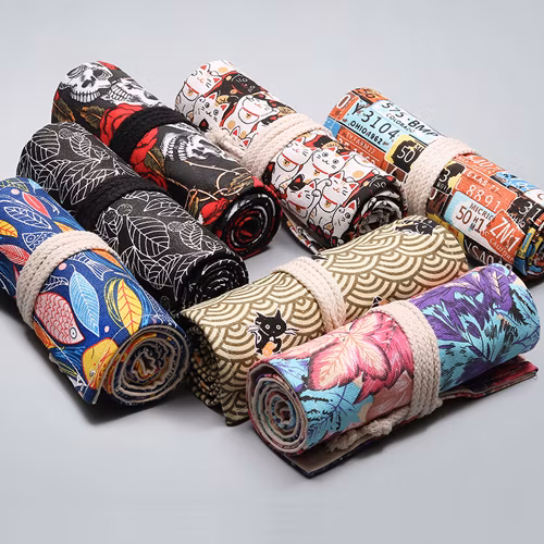 36/48/72 Holes Canvas Wrap Rollup Pen Bag Holder Pencil Case Pencil Organizer