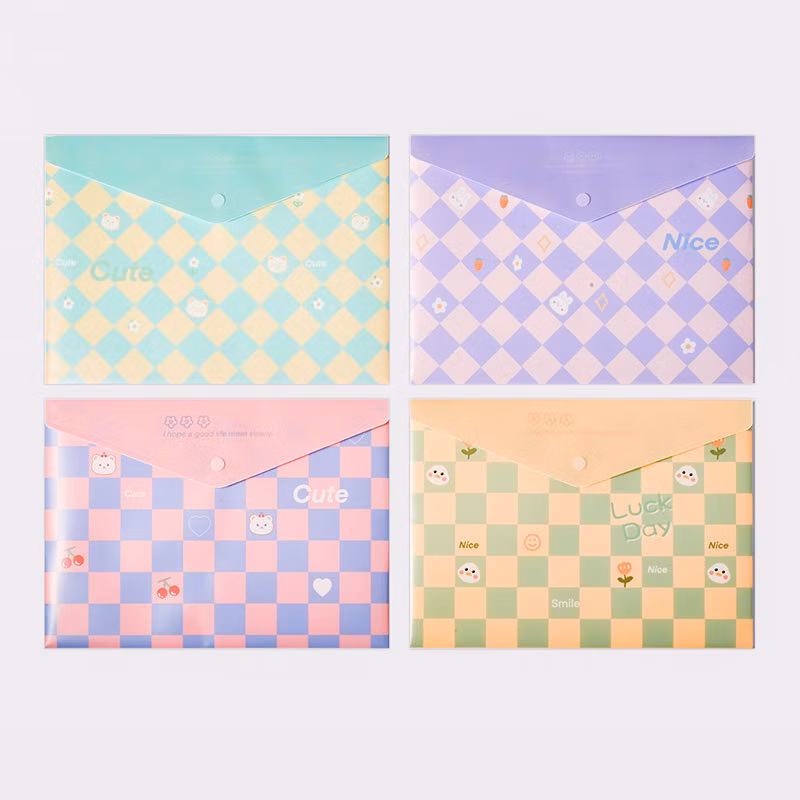 New Snap Button Translucent File Bag Kawaii Cute Storage File Bag Custom PVC Folder Pencil Case Bag