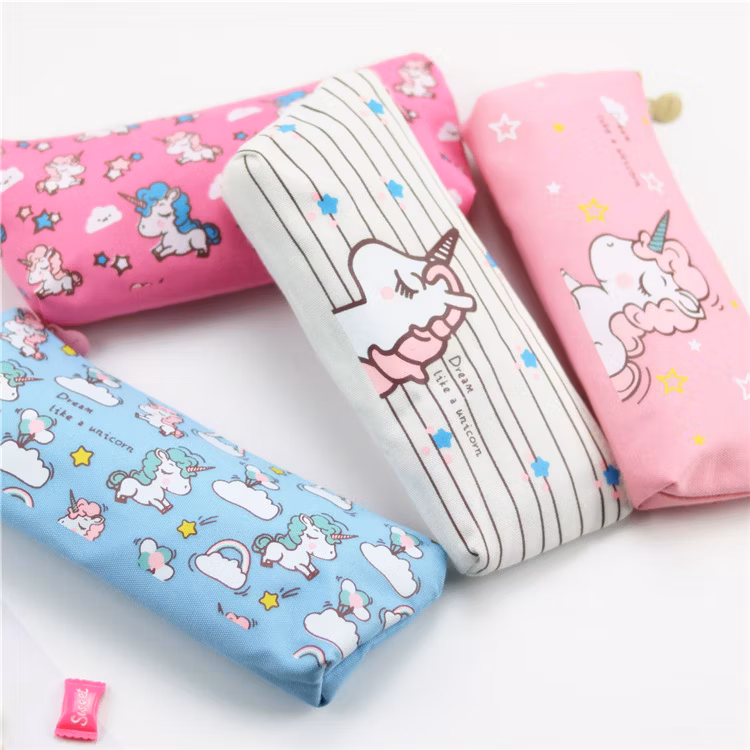 Cartoon Children Stationery Bag Cute Kawaii Zipper Canvas Pencil Case Unicorn