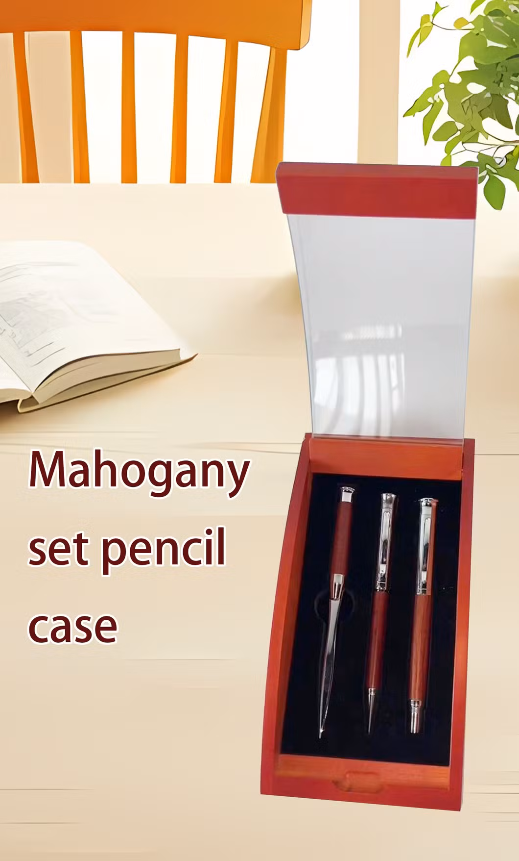 High End Mahogany Pencil Case Set with Perfect Craftsmanship for Stationery Storage, Showcasing Quality