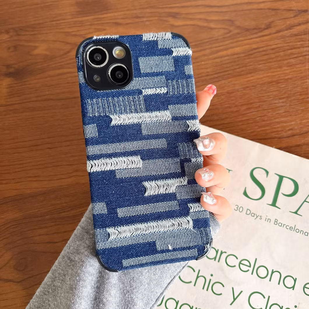 iPhone 16 Solid Color Ins Phone Case Denim Pattern Phone Leather Cover