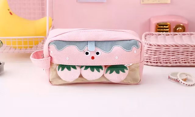 School Stationery Supply Cartoon Fruit Design Large Kawaii Pencil Case for Kids