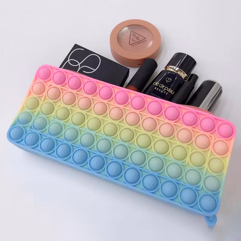 New Decompression Poppet Fidget Cosmetic Bag for Puzzle Bubble Silicone Pen Case Pops up Fidget Popper Pencil Case Bag