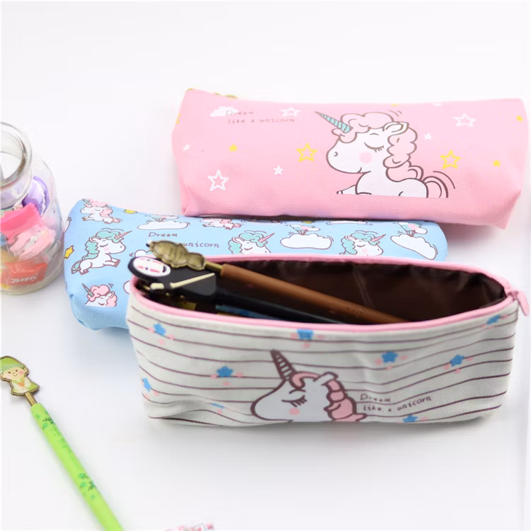 Cartoon Children Stationery Bag Cute Kawaii Zipper Canvas Pencil Case Unicorn