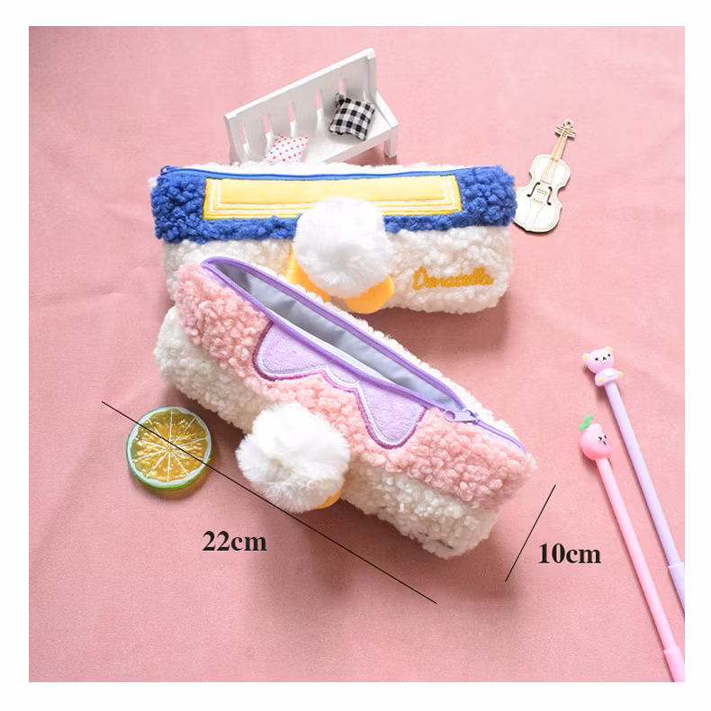 Wide Use Flannel Zipper Kawaii Circular Pencil Bag Pencil Case for Promotion Gift