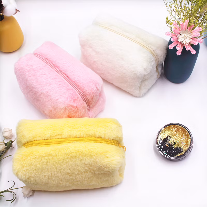 Cute Macaron Candy Colored Plush Pen Case Student Plush Pencil Case