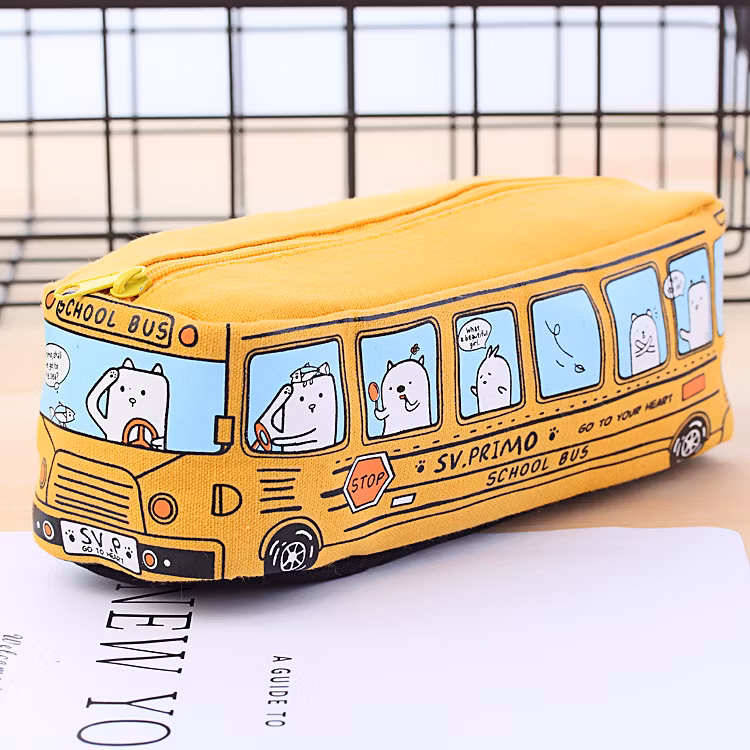 Popular Creative Small Animal Bus Single Layer Canvas Pencil Case