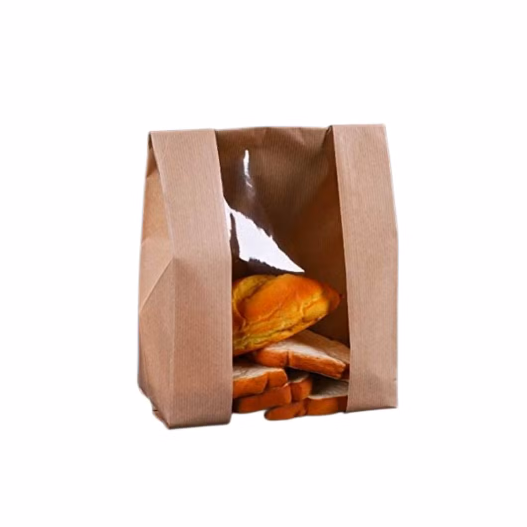 Paper Bread Loaf Kraft Food Packaging Storage Bakery Bag with Front Window