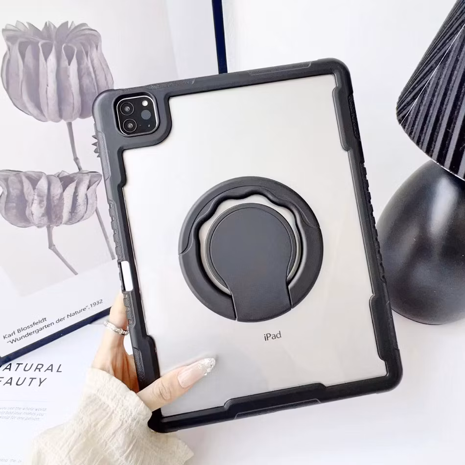 Anti-Drop Transparent Acrylic Built-in Pencil Holder with Rotating Kickstand Rugged Tablet Case for iPad PRO 11 Inch M4 2024