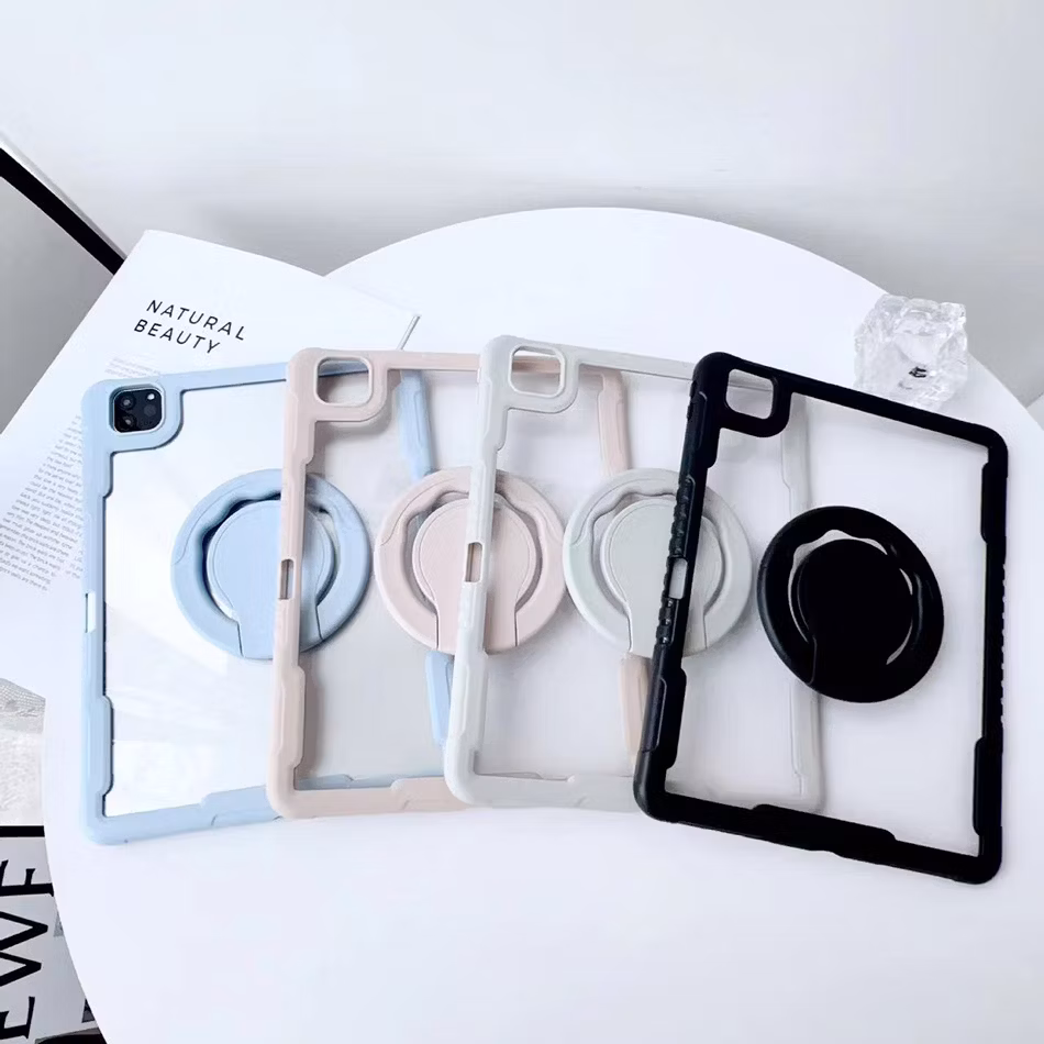 Anti-Drop Transparent Acrylic Built-in Pencil Holder with Rotating Kickstand Rugged Tablet Case for iPad PRO 11 Inch M4 2024