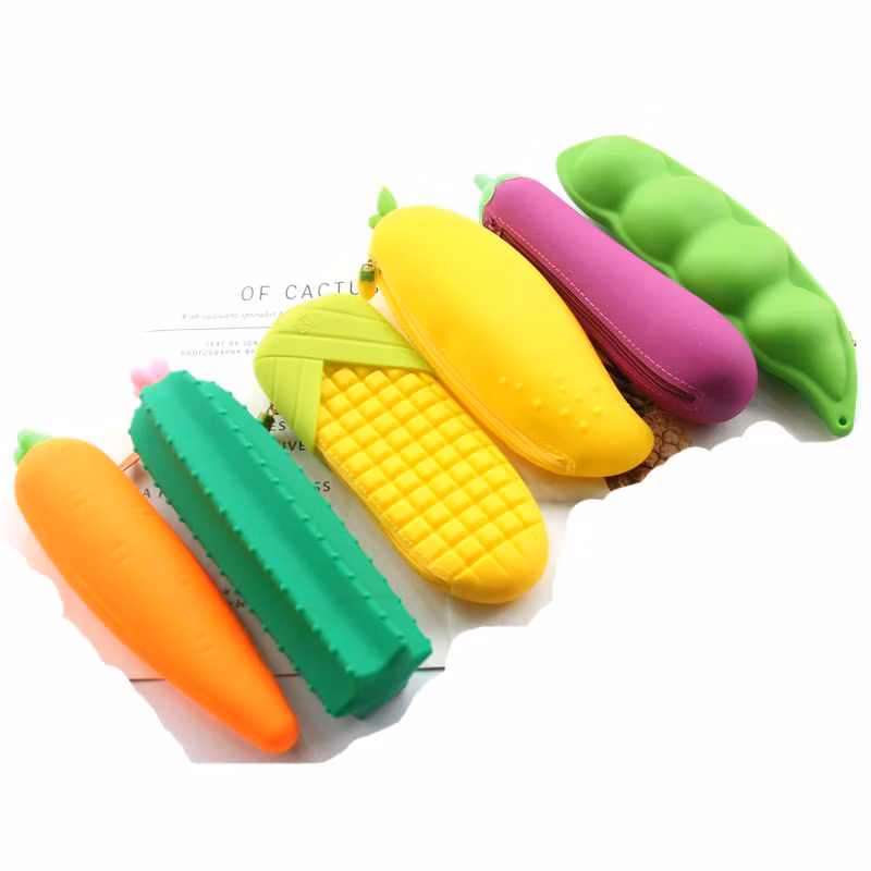 Cartoon Custom Logo Student Silicone Fruit Vegetable Pencil Bag Pen Case