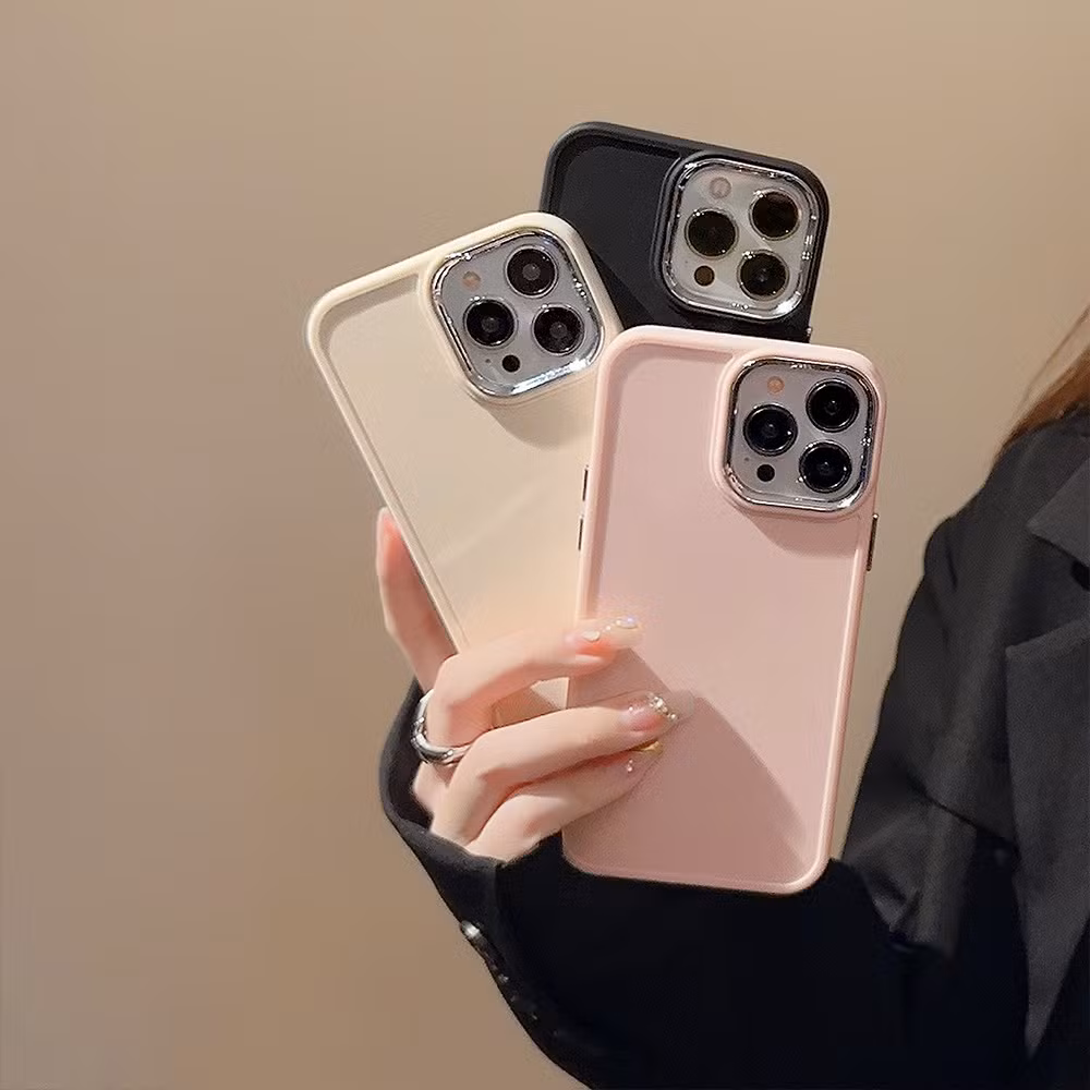 Electroplated Lens Apple Phone Case Soft Silicone Simple Solid Color