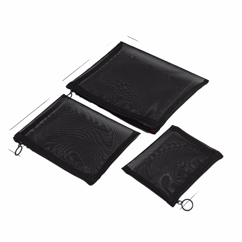 Black Mesh Makeup Cosmetic Bags Pencil Case Pouch Headset Bag