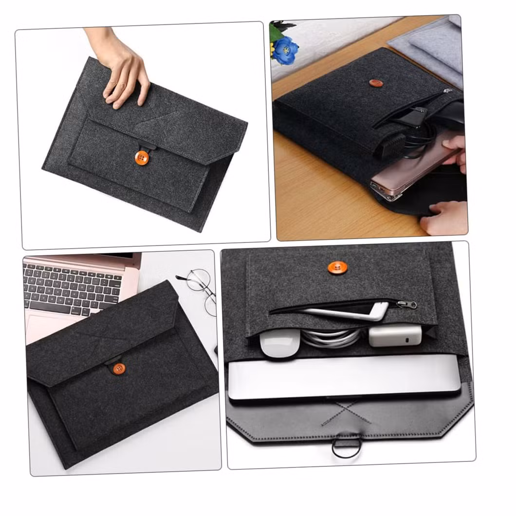Portable USB Cable Jounal Notebook Envelope Clutch Button Felt Computer Case