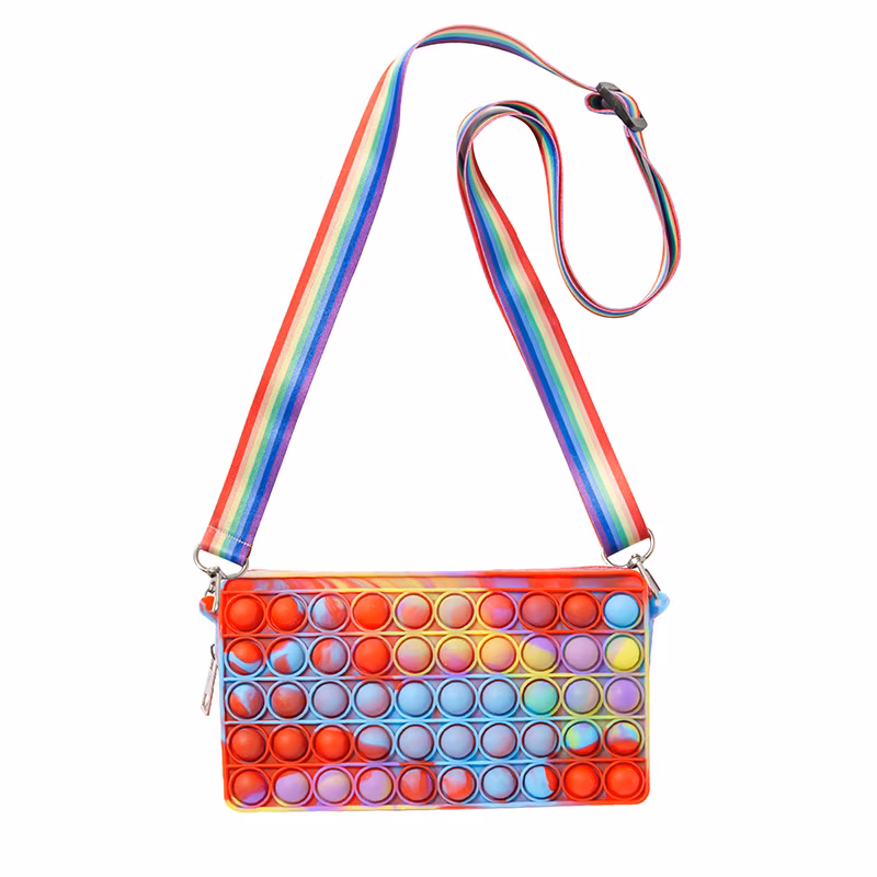 New Decompression Poppet Fidget Cosmetic Messenger Bag for Puzzle Bubble Silicone Pen Case Pops up Fidget Popper Pencil Case Shoulder Bags
