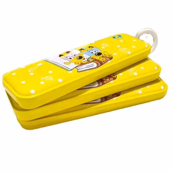 Cheap Back to School Kids Stationery Storage Yellow Metal Pencil Box/Tin Pencil Case for Children