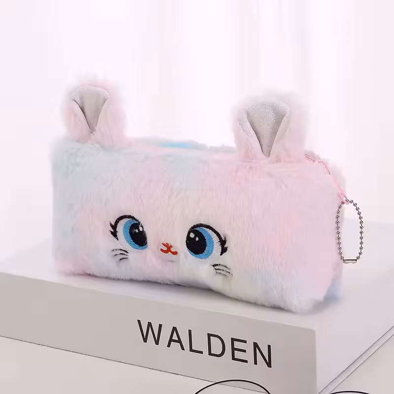 Kawaii Plush Cat Pencil Case for Kids Zipper Large Capacity Pencil Organizer