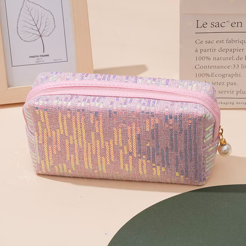 High Quality Embroidered Sequinsins Design Woman Portable Travel Make up Pouch Cosmetic Makeup Bag for Girls Gifts