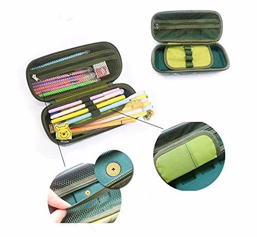Pencil Case Large Capacity with Compartments Tank Pen Pouch Holder Waterproof EVA Organizer Stationery Box Camouflage Yellow