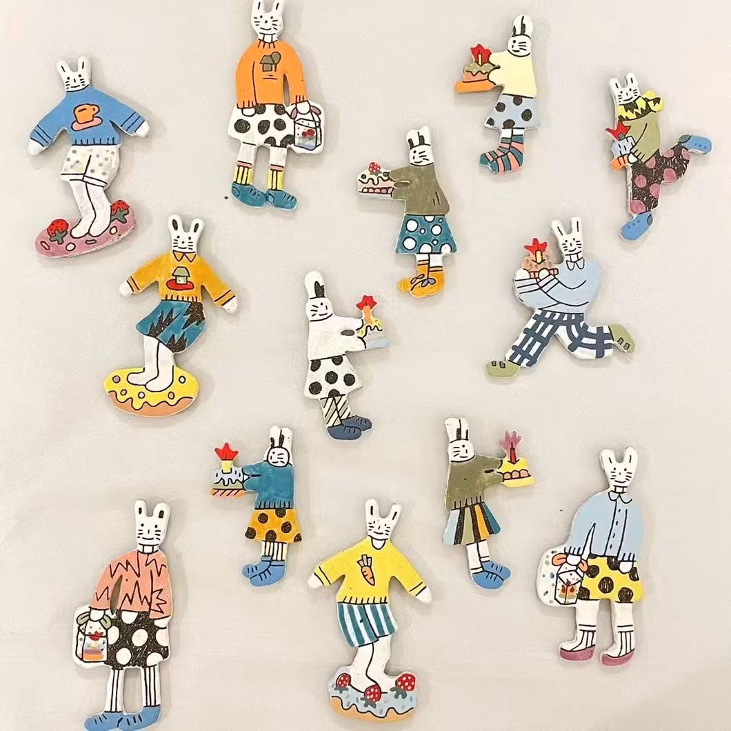 Handcrafted Painted Creative Ceramic Porcelain Pottery Refrigerator Fridge Magnet for Home Decoration Gift
