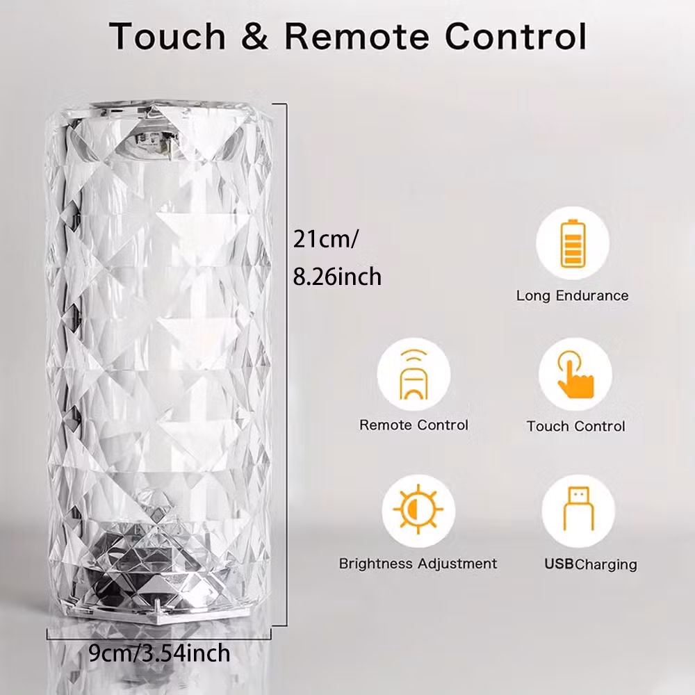 Multicolored RGB Touch LED Table Lamp USB Charging Crystal Acrylic Rose Light