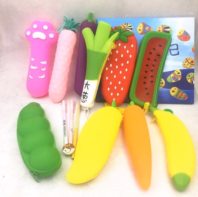 Cartoon Custom Logo Student Silicone Fruit Vegetable Pencil Bag Pen Case