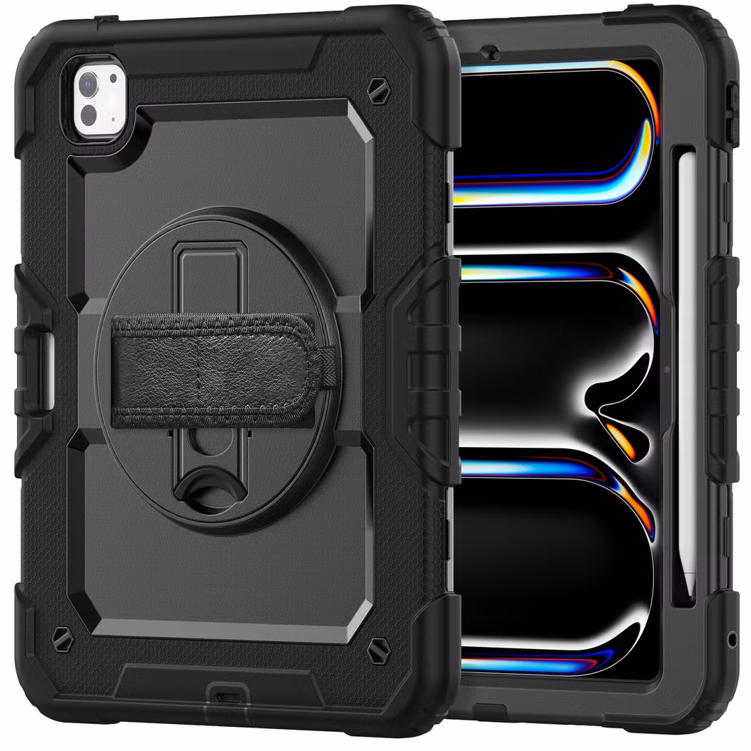 iPad PRO 11 (2024) Case PC+Silicone Tablet Cover with Screen Protector Pencil Holder - Black