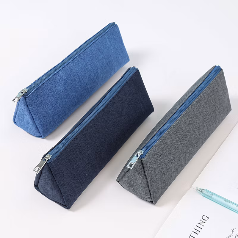 Custom Logo Triangle Solid Multi Color Student Stationery Cationic Dyeable Polyester Pen Pencil Pouch Bag Case