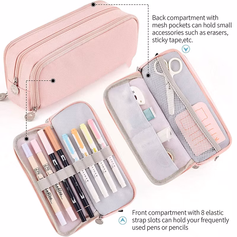 Large Capacity Gift Pencil Pouch 3 Compartments Pencil Bag for Students