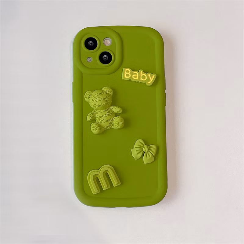 Cute Cartoon Solid Color Three-Dimensional Bear Suitable for iPhone 15 Mobile Phone Case