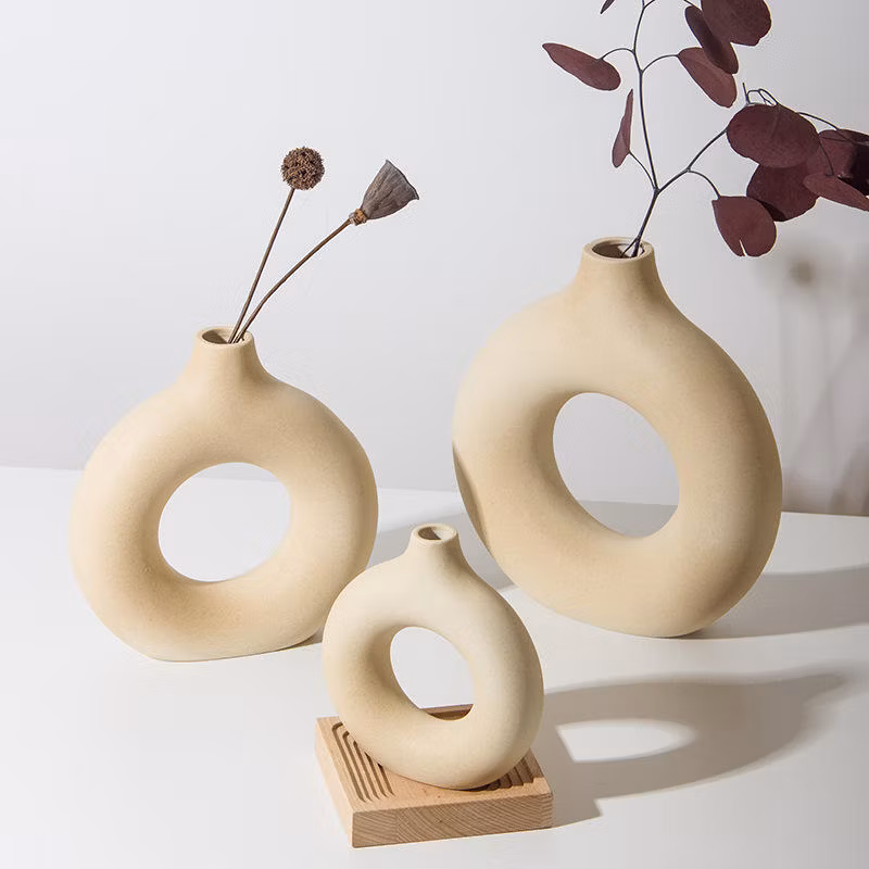 Nordic Home Decoration Modern Creative Donut Flower Ware Elegant White Ceramic Vase