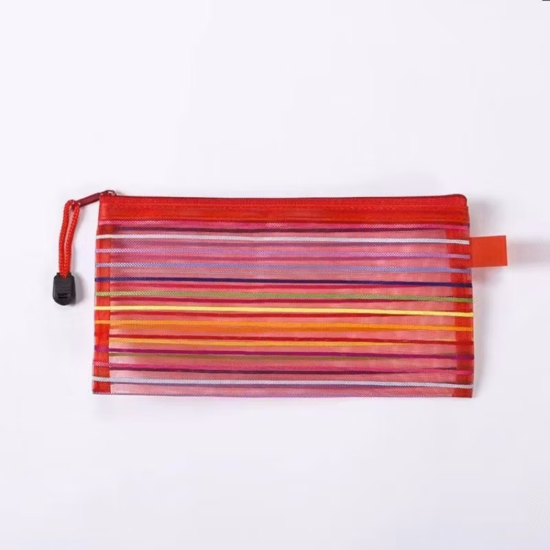 Storage Colorful Mesh Zipper Bag Transparent Pencil Case Storage Document Bag Student