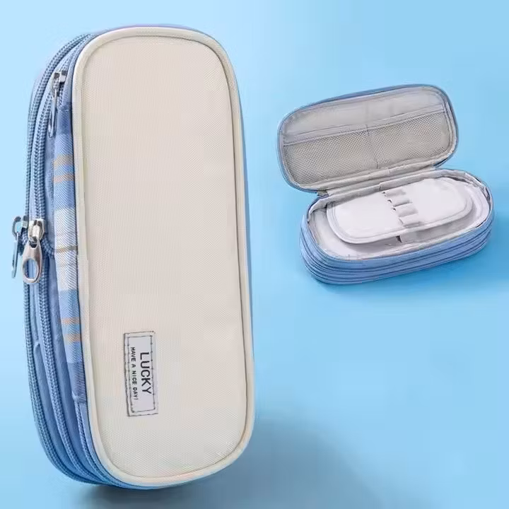 Canvas Pencil Case Bag Multi Compartments Large Capacity Pen Holder