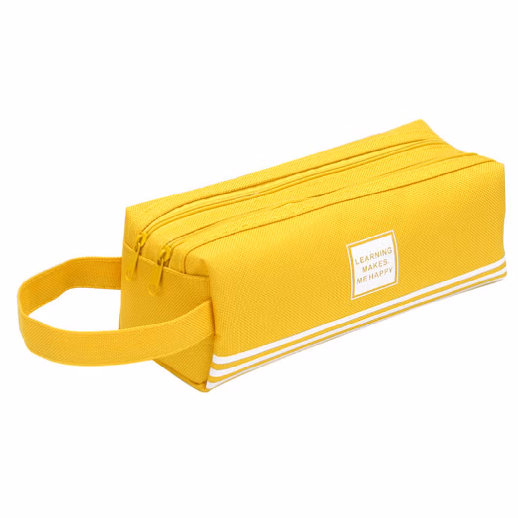 Fresh Color Multifunctional Large Pen Case Stationery Box Double Canvas Pencil Bag