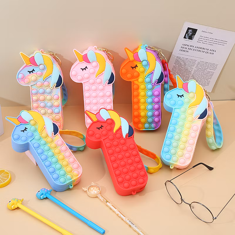 Wholesale DIY Unicorn Silicone Pen Bag Children Cute Stationery Features Pencil Cases