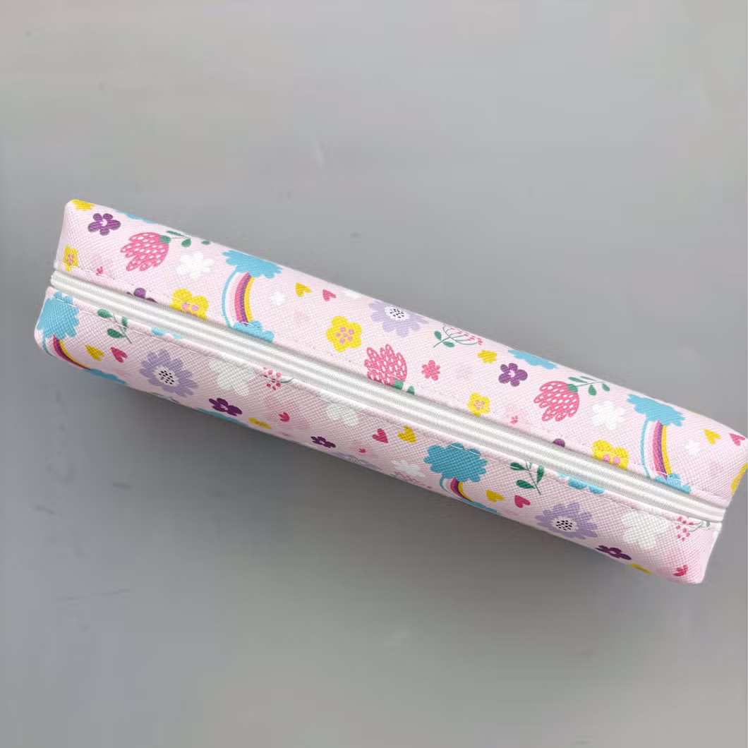 PU Flower Color Zipper Pen Pouch Bag for School and Office