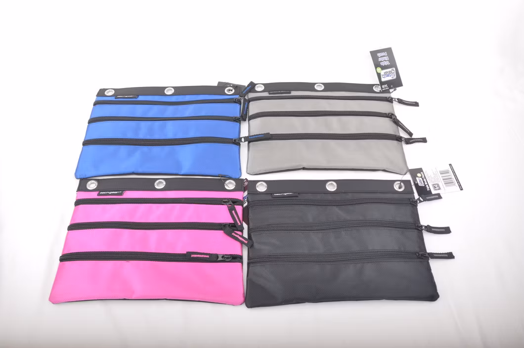 3zipper Compartment Binder Pouch Pencil Case with Triple Zippers