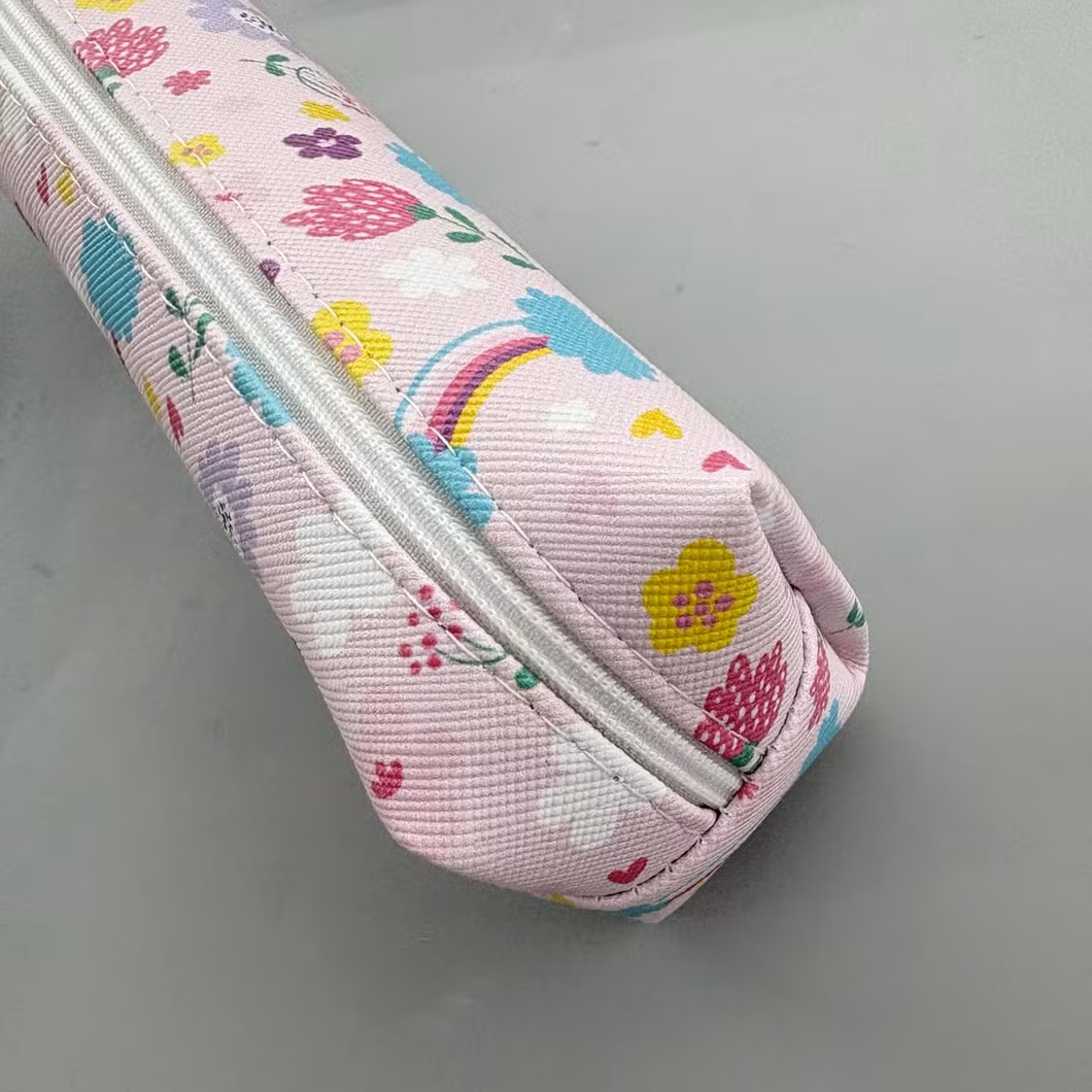 PU Flower Color Zipper Pen Pouch Bag for School and Office