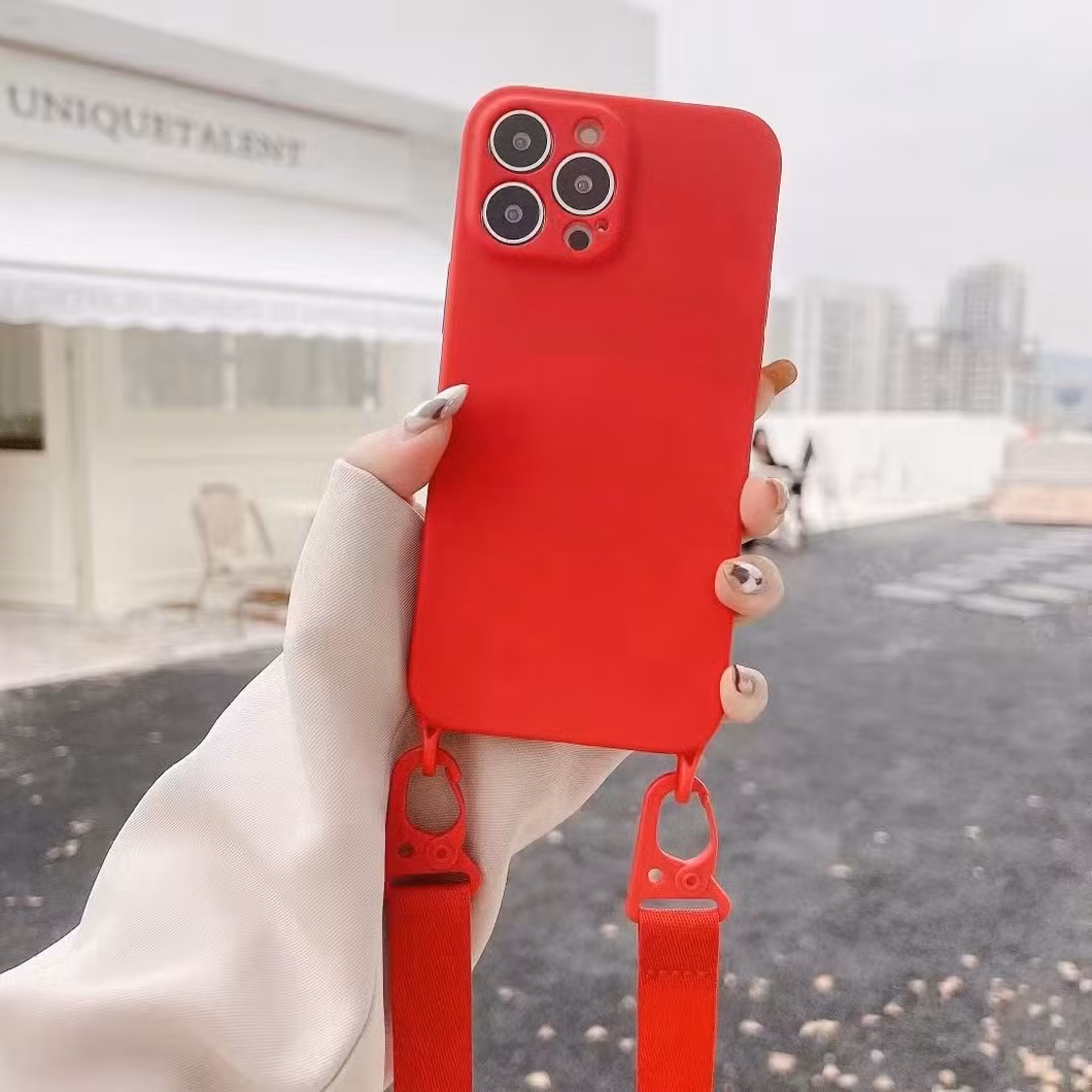 for iPhone 15 Solid Phone Case with Phone Lanyard Colorful Frame Design Cell Phone Cover for iPhone 11 12 13 14 15 16