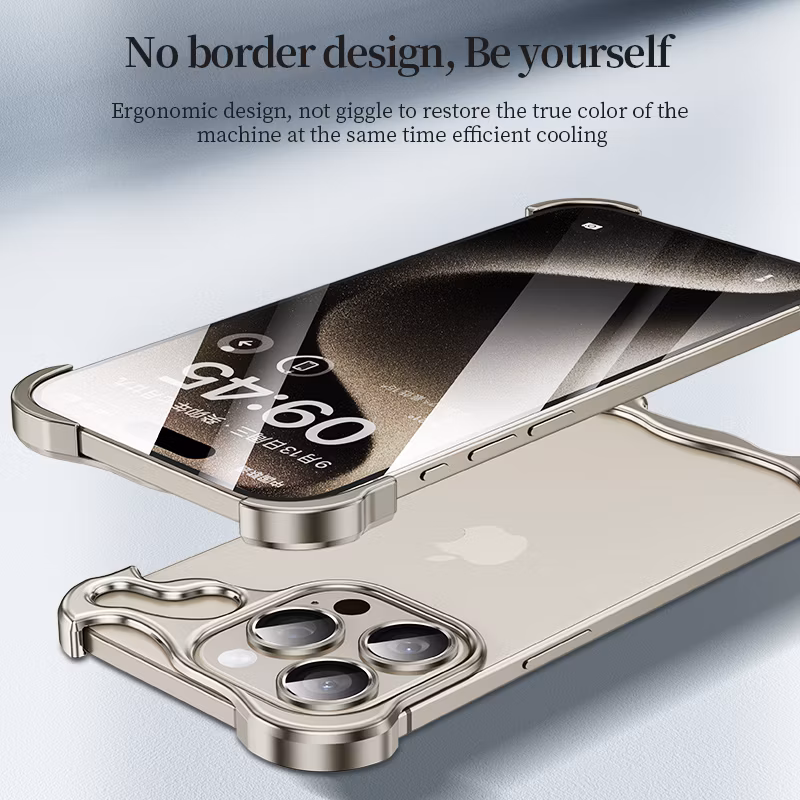 Special-Shaped True Borderless Metal Mobile Phone Case with Lens Protective Film