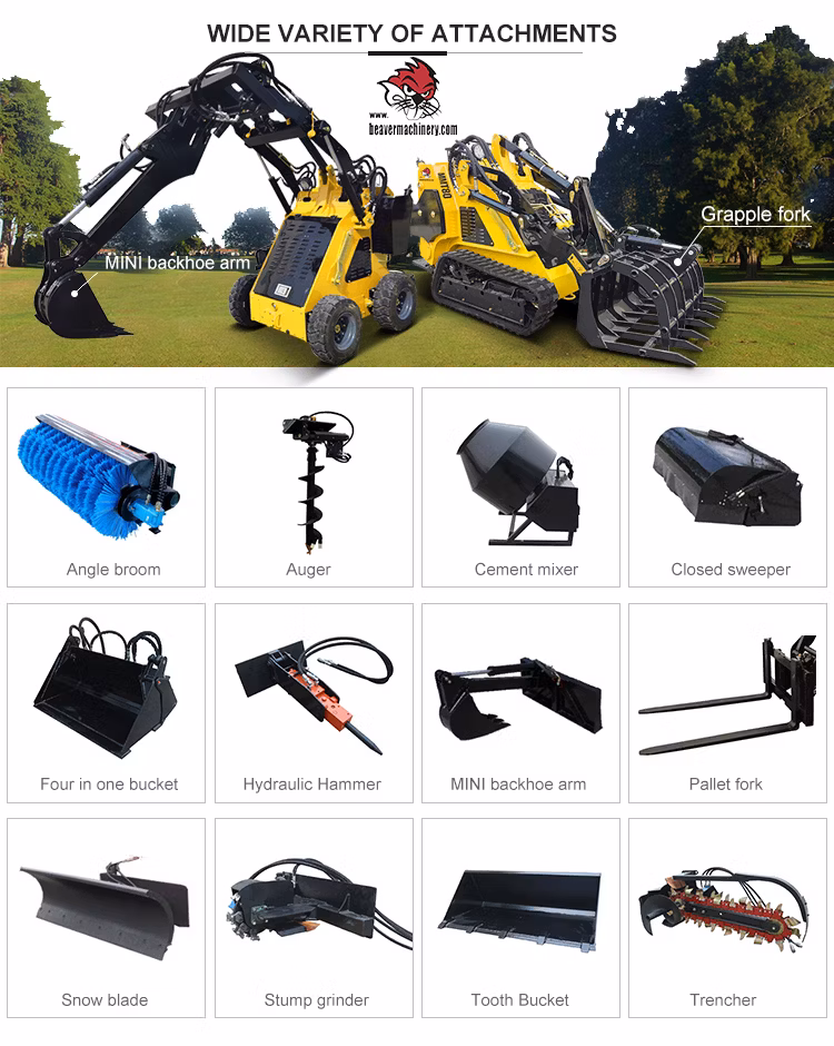 Factory Cheap Price Beaver Front End Shovel Small Multi Function Loader Mini Skid Steer Loader with Different Attachments for Replacement Auger Loader