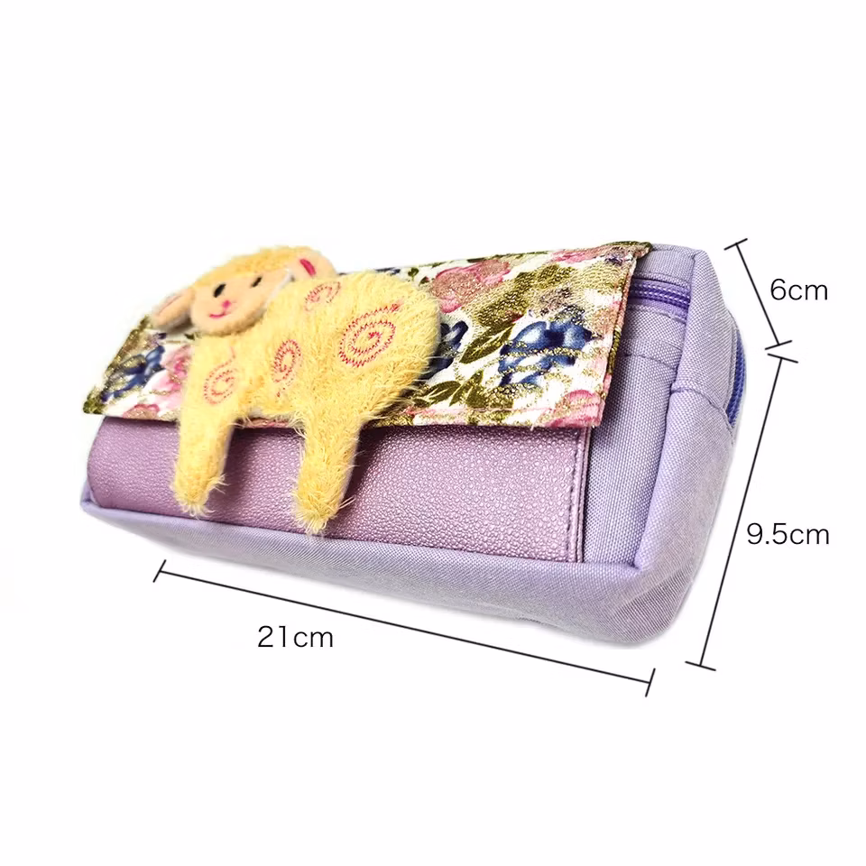 OEM Cute Canvas Pencil Bag with Lamb Doll Students′ Kawaii Pencil Case Bag in School Custom Logo Pencil Case for Kids