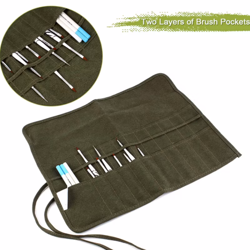 Artist Paint Brush Roll up Storage Bag Canvas Pouch for Student Artist Draw Pen Watercolor Pencil Holder