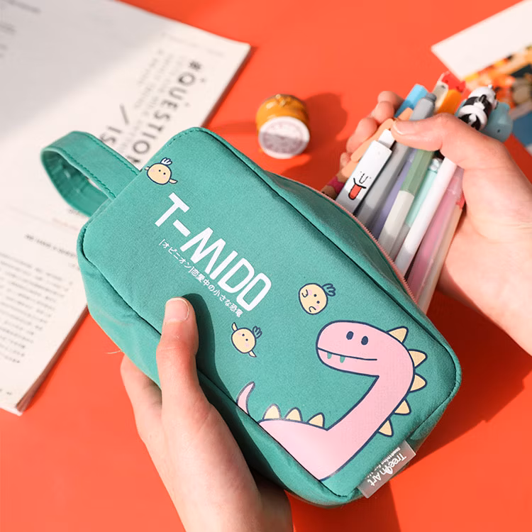 Wholesale Kids School Stationery Pen Bags Canvas Cartoon Dinosaur Pencil Case