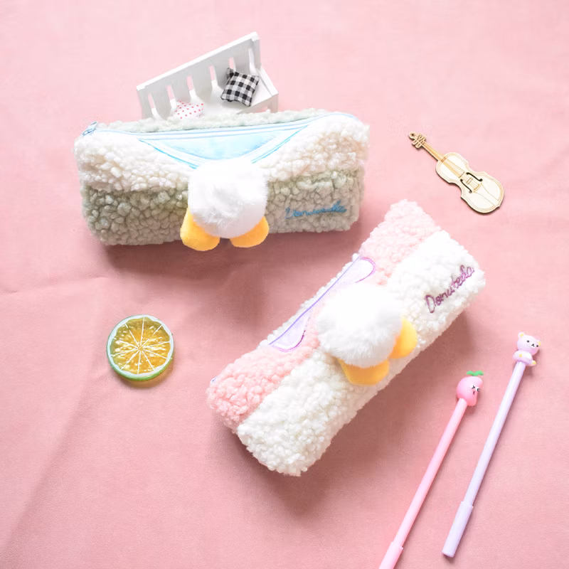 Wide Use Flannel Zipper Kawaii Circular Pencil Bag Pencil Case for Promotion Gift