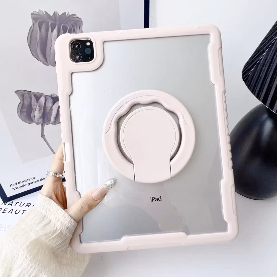 Anti-Drop Transparent Acrylic Built-in Pencil Holder with Rotating Kickstand Rugged Tablet Case for iPad PRO 11 Inch M4 2024