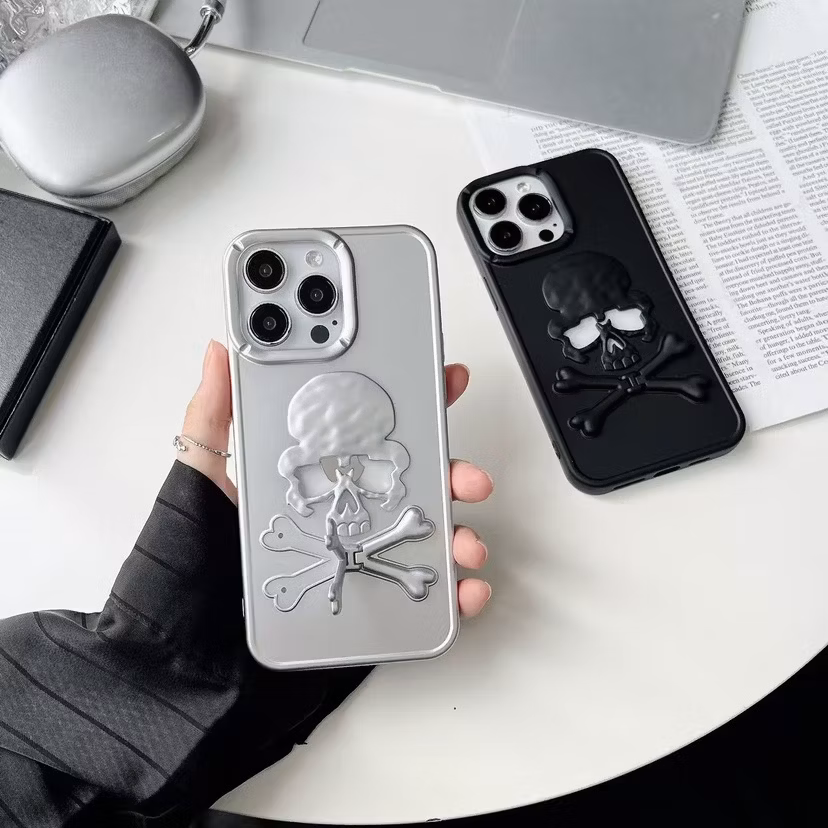 Solid TPU Skeleton Bracket Mobile Phone Protective Case Skull Phone Case for iPhone 16PRO