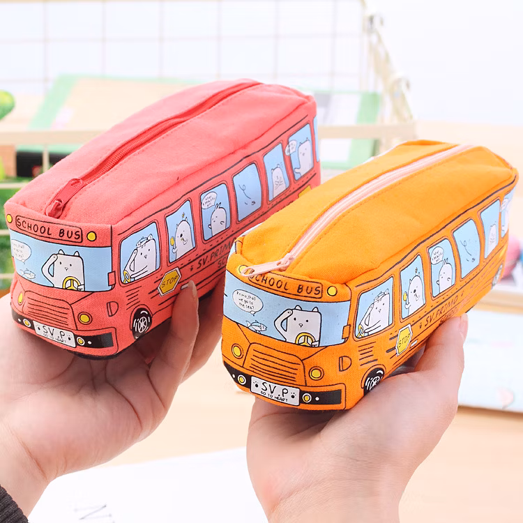 Popular Creative Small Animal Bus Single Layer Canvas Pencil Case