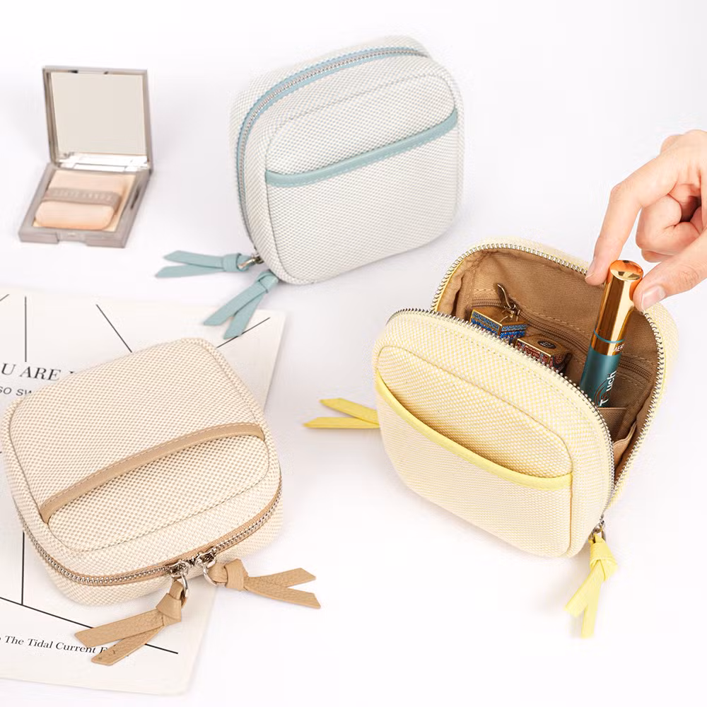Canvas Small Makeup Bag Travel Cosmetic Pouch Portable Washing Cosmetic Bag (MFN7293)